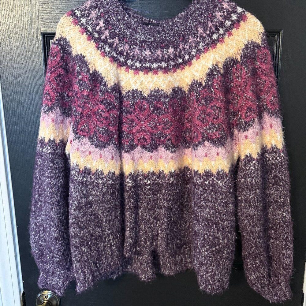 NWOT Free People Oversized Sweater Heavy Weight Purple White Pink Medium